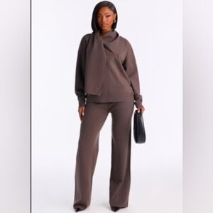 Brown Knit Sweater and Pants Set